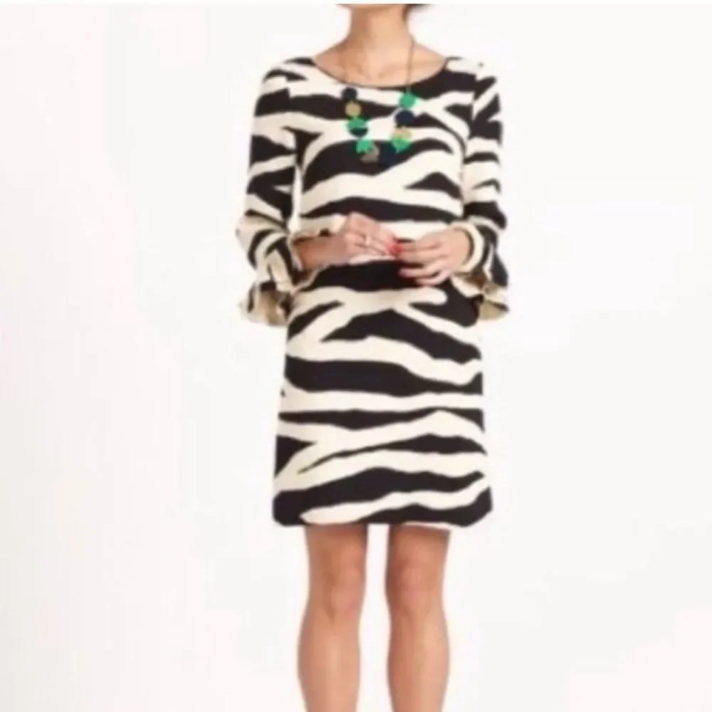KATE SPADE ANDORA ZEBRA PRINT BLACK CREAM SILK SHIFT DRESS Size 4